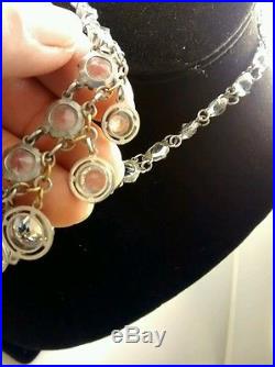 Stunning rare art deco antique French rock crystal bezels silver necklace