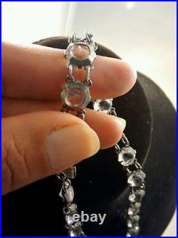 Stunning rare art deco antique French rock crystal bezels silver necklace