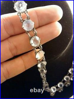 Stunning rare art deco antique French rock crystal bezels silver necklace