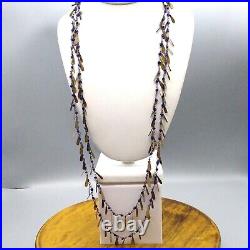 Super Long Antique Chain Art Deco Necklace with Bright Blue Czech Glass Beads an