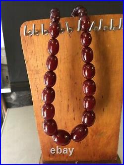 Superb Antique Art Deco Cherry Amber Bakelite Faturan Tasbih 112.8g Necklace 44
