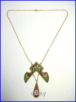 Superb Art Deco Egyptian Revival Celluloid & Rhinestone Necklace French Or Czech