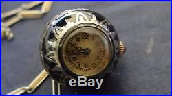 Superb Sterling Silver Art Deco Enamel Mechanical Ball Watch Pendant Necklace
