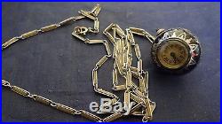 Superb Sterling Silver Art Deco Enamel Mechanical Ball Watch Pendant Necklace