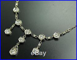 Superb Vintage 1920s Art Deco 14k White Gold Filigree Diamond Lavaliere Necklace