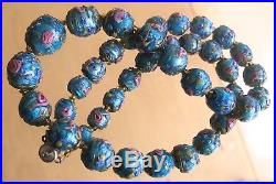 Superb Vintage Venetian Art Deco Blue Foil Wedding Cake Glass Bead Necklace