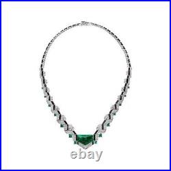 Syn Zambian Emerald Art Deco Necklace 925 Sterling Silver Statement High Jewelry