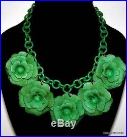 Take My Breath Away! Vintage Art Deco Green Roses Flower Celluloid Necklace