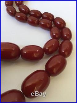 Tested Vintage Art Deco Long Cherry Amber Bakelite Bead Necklace 62g