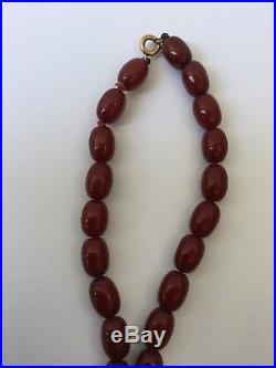 Tested Vintage Art Deco Long Cherry Amber Bakelite Bead Necklace 62g
