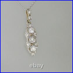 Three Stone Art Deco Pendant Necklace 2.1 Ct Lab Created Diamond 14K White Gold