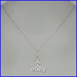 Three Stone Art Deco Pendant Necklace 2.1 Ct Lab Created Diamond 14K White Gold