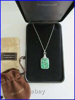 Tiffany & Co Jade Platinum Diamond Art Deco pendant necklace