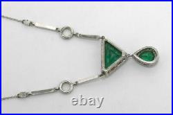 Triangle & Teardrop Shape Emerald With Round CZ 5.96CT Art Deco Vintage Necklace