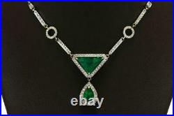 Triangle & Teardrop Shape Emerald With Round CZ 5.96CT Art Deco Vintage Necklace