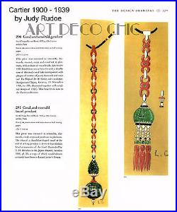 ULTRA RARE Art Deco Coral Emerald Onyx & Diamante Paste Tassel Sautoir Necklace