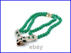 US874 Art Deco crystal rhinestone double strand green art glass necklace 15