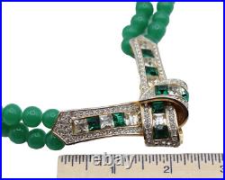 US874 Art Deco crystal rhinestone double strand green art glass necklace 15