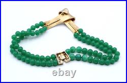 US874 Art Deco crystal rhinestone double strand green art glass necklace 15