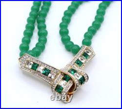 US874 Art Deco crystal rhinestone double strand green art glass necklace 15