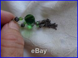 Unusual Art Deco Emerald Green Crystal Glass Tassel Pendant Necklace 1920s 1930s