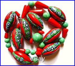 Vintage / Antique / Art Deco Venetian Rare Huge Millefiori Melon Beads Necklace