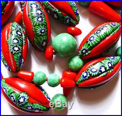 Vintage / Antique / Art Deco Venetian Rare Huge Millefiori Melon Beads Necklace