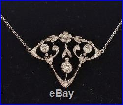 Vintage Art Deco 18k White Gold 1.60ct Diamonds Chain Pendant Exquisite Necklace