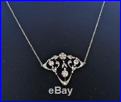 Vintage Art Deco 18k White Gold 1.60ct Diamonds Chain Pendant Exquisite Necklace