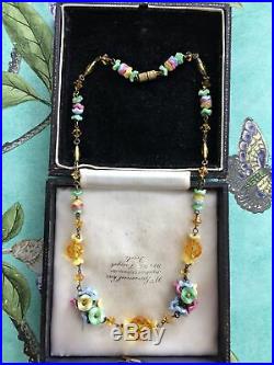 VINTAGE ART DECO 1920s 30s PRETTY CZECH FLOWER BEADS NECKLACE SPRING SUMMER GIFT
