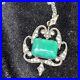VINTAGE ART DECO 20’S STERLING SILVER & MARCASITE JADE NECKLACE With18 CHAIN