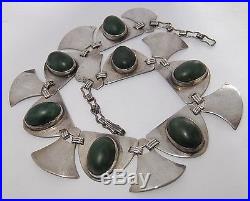 Vintage Art Deco Egyptian Revival Sterling Silver Green Onyx Collar Necklace