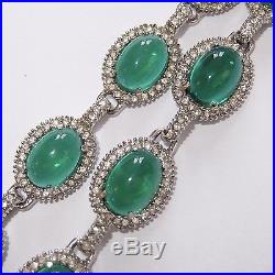 Vintage Art Deco Rhodium Plate Rhinestone Emerald Green Givre Art Glass Necklace