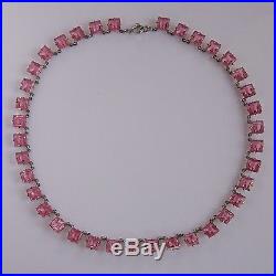 Vintage Art Deco Unfoiled Open Back Set Pink Glass Stone Collar Necklace