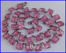 Vintage Art Deco Unfoiled Open Back Set Pink Glass Stone Collar Necklace