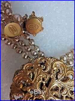 VINTAGE Art Deco MIRIAM HASKELL Baroque PEARL Rhinestone long NECKLACE bracelet