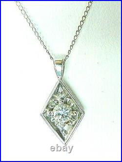 VINTAGE Art Deco VS Diamond & 14K White Gold Necklace & Pendant 18 Length
