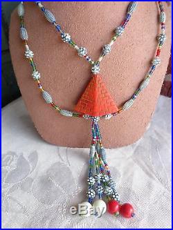 Vintage Egyptian Art Deco Czech Neiger Bros Molded Glass Beads Flapper Necklace