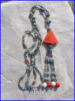 Vintage Egyptian Art Deco Czech Neiger Bros Molded Glass Beads Flapper Necklace