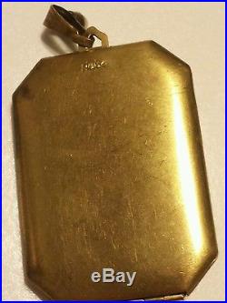 Vintage Hobe Signed Brass Art Deco Enamel Necklace Pendant Antique Photo Locket