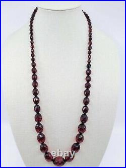 VTG 1920's Art Deco 32 CHERRY AMBER CHUNKY FACETED BEADED NECKLACE 80.8 Grams
