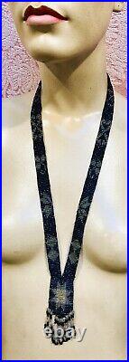 VTG 1920s ART DECO Carnival-Opaline Glass Hand-Made SEED BEADED FLAPPER NECKLACE