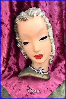 VTG ABCO Alexander Backer Art Deco Lady Rhinestone Necklace Head Bust Chalkware