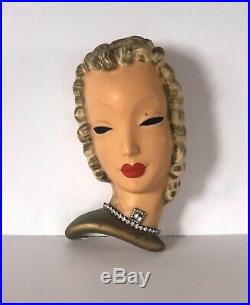 VTG ABCO Alexander Backer Art Deco Lady Rhinestone Necklace Head Bust Chalkware