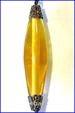 VTG ANTIQUE Art Deco CZECH Citrine Glass & Filigree Metal NECKLACE