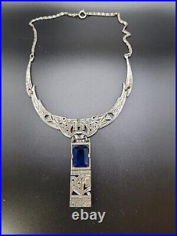 VTG ART DECO CELTIC REVIVAL HORSE BLUE RHINESTONE NECKLACE by MIRACLE BRITAIN