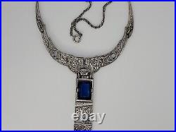 VTG ART DECO CELTIC REVIVAL HORSE BLUE RHINESTONE NECKLACE by MIRACLE BRITAIN