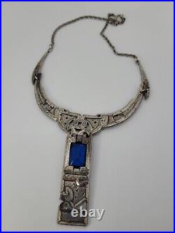 VTG ART DECO CELTIC REVIVAL HORSE BLUE RHINESTONE NECKLACE by MIRACLE BRITAIN