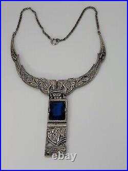 VTG ART DECO CELTIC REVIVAL HORSE BLUE RHINESTONE NECKLACE by MIRACLE BRITAIN