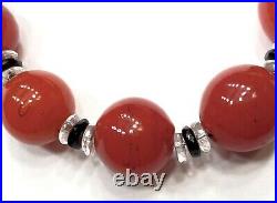 VTG ART DECO Graduated Cherry Red Hand Polished GLASS Beads & Spacers NECKLACE